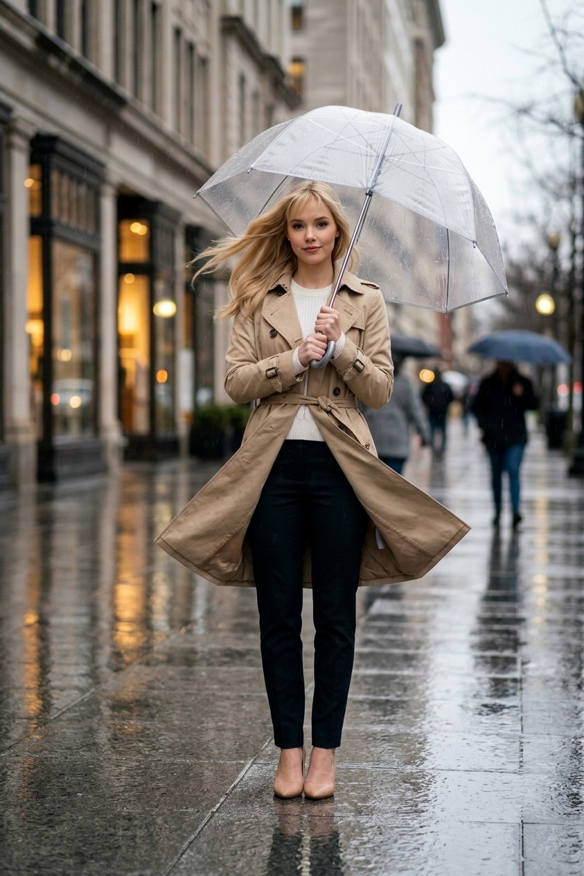 Kayla bajo lluvia paraguas DC